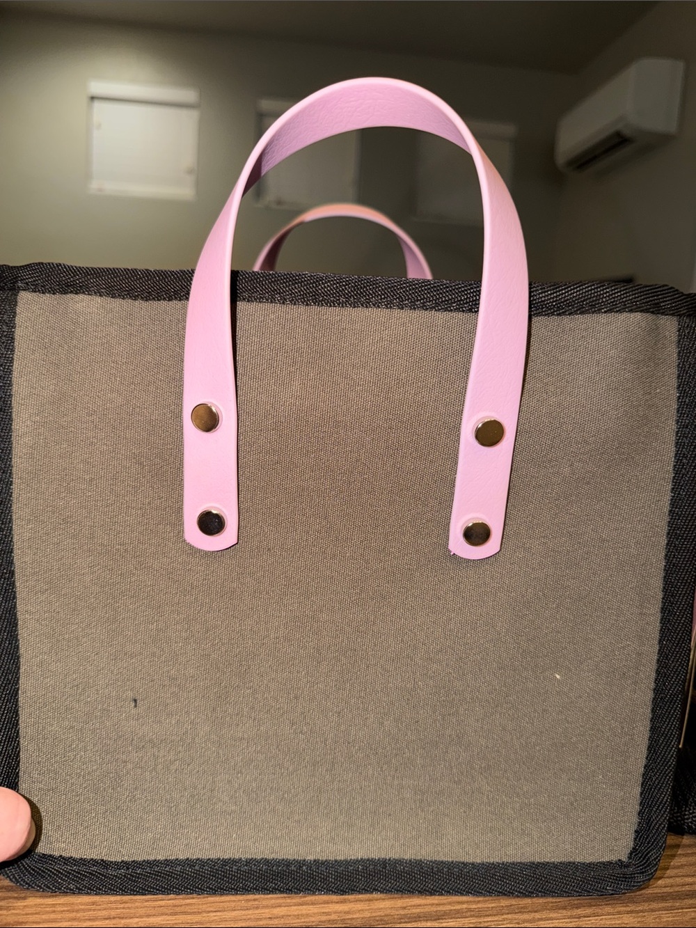 Skunkfunk Beige Canvas Tote with Pink Handles